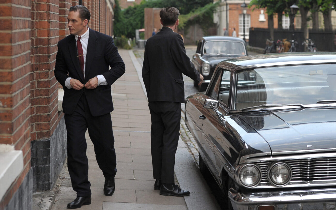 LONDON, ENGLAND - JULY 19: Tom Hardy films scenes for the upcoming film Legend on July 19, 2014 in London, England. The movie follows the real life story of notorious London gangsters, the Kray twins. Filming took place at a pub on the Cedar Court estate in Hackney, where the Krays used to visit themselves.