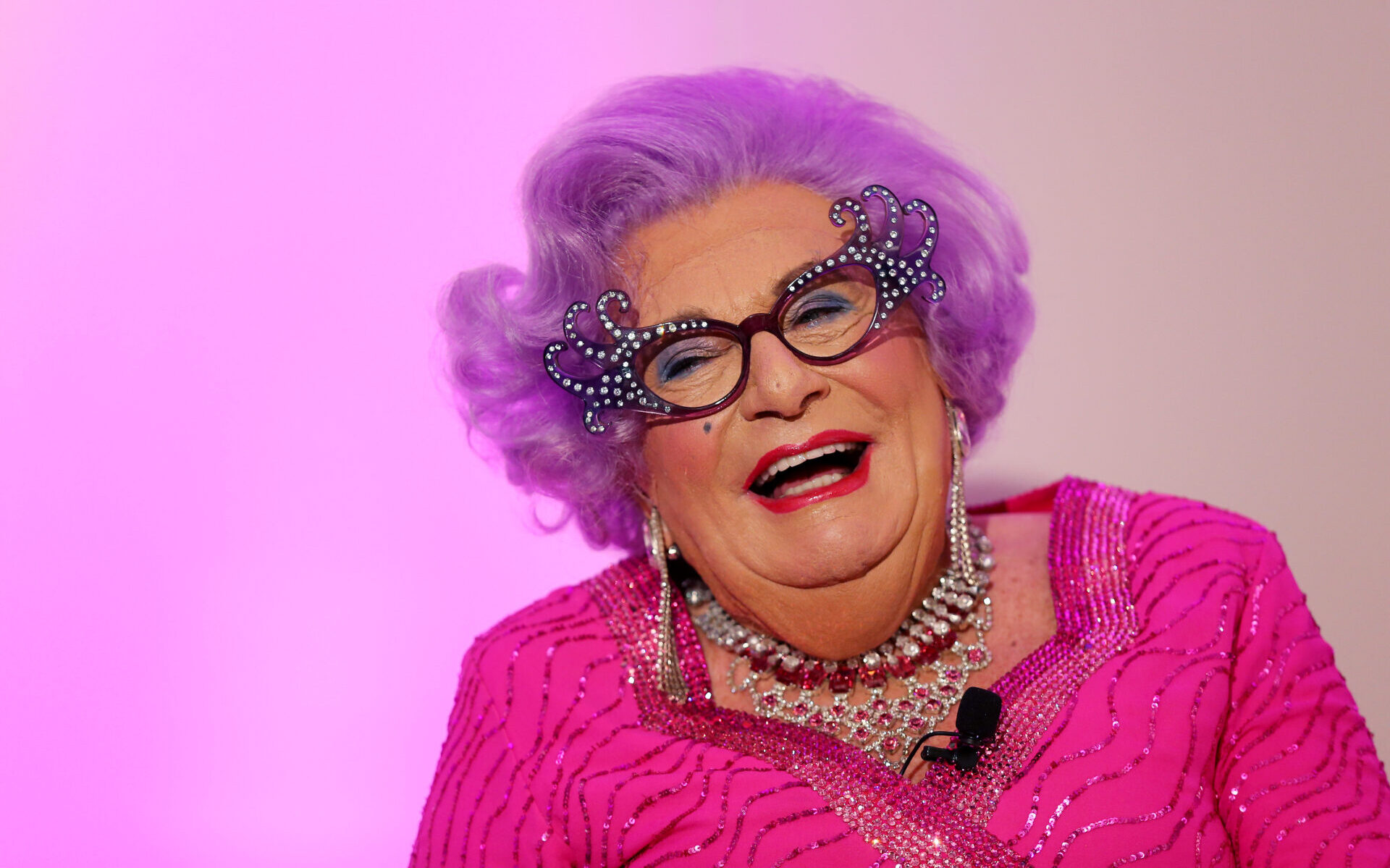 SYDNEY, AUSTRALIA - SEPTEMBER 11: Dame Edna Everage poses during a High Tea launch event at The Langham on September 11, 2019 in Sydney, Australia. (Photo by Don Arnold/WireImage)