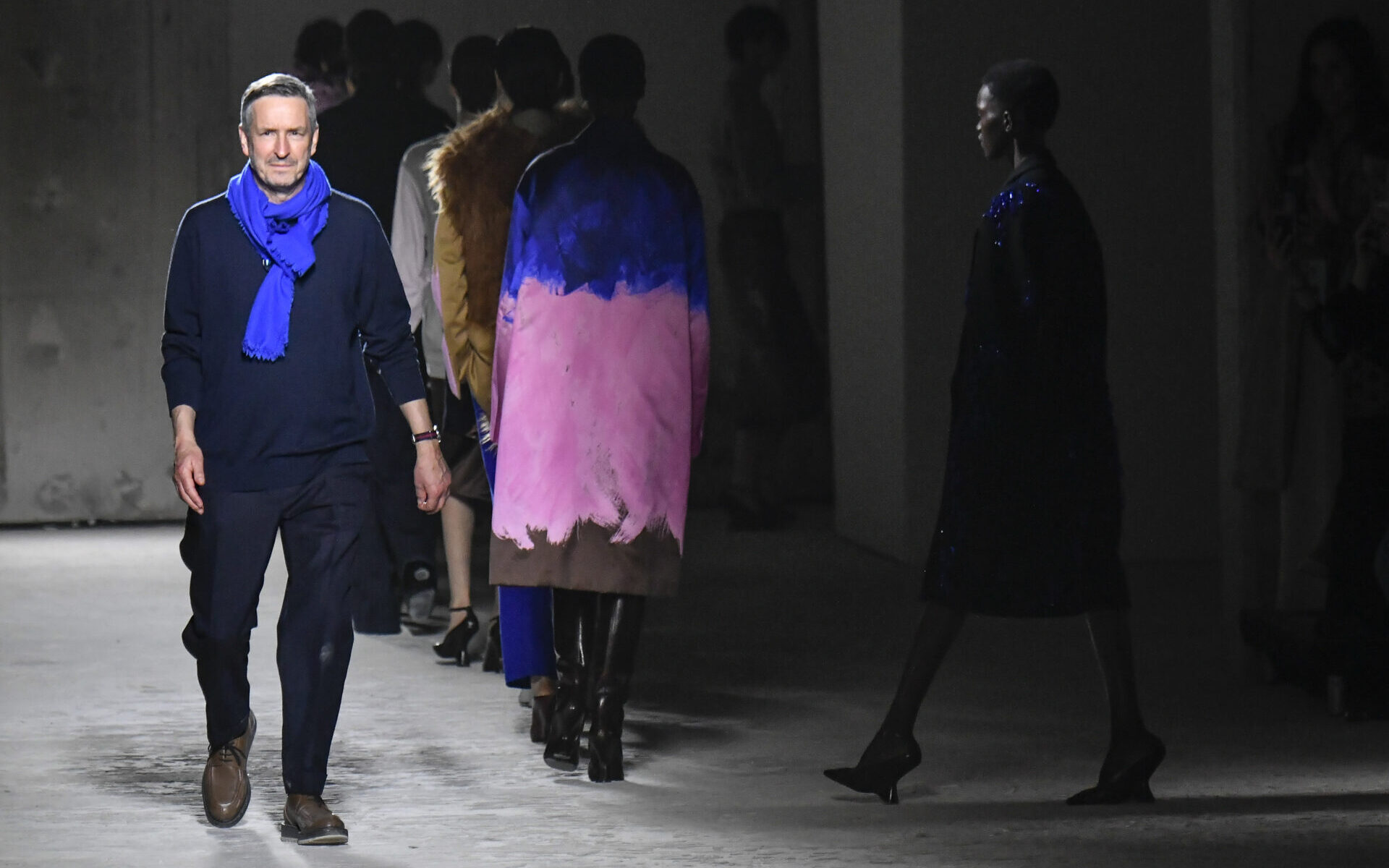 PARIS, FRANCE - FEBRUARY 28: Fashion designer Dries Van Noten walks the runway during the Dries Van Noten Ready to Wear Fall/Winter 2024-2025 fashion show as part of the Paris Fashion Week on February 28, 2024 in Paris, France. (Photo by Victor VIRGILE/Gamma-Rapho via Getty Images)