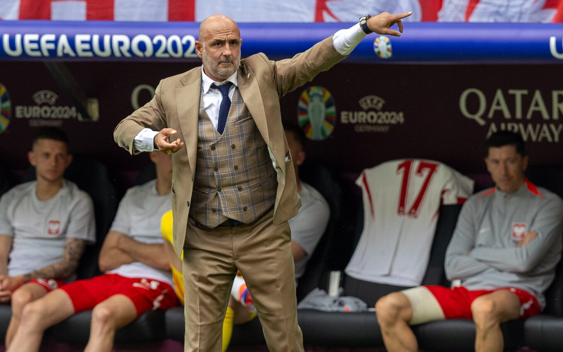 Trener Michal Probierz is reacting during the UEFA Euro 2024 Group D match between Poland v Netherlands, at the stadium in Hamburg, Germany, on June 16, 2024. (Photo by Andrzej Iwanczuk/NurPhoto via Getty Images)