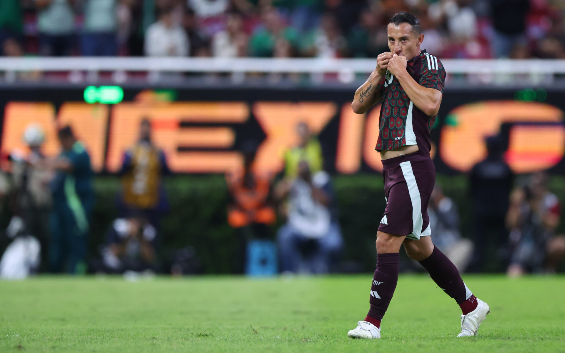 ZAPOPAN, MEXICO - OCTOBER 15: Andres Guardado of Mexico receives an ovation during an International friendly match between Mexico and the United States at Akron Stadium on October 15, 2024 in Zapopan, Mexico. (Photo by Simon Barber/Getty Images)