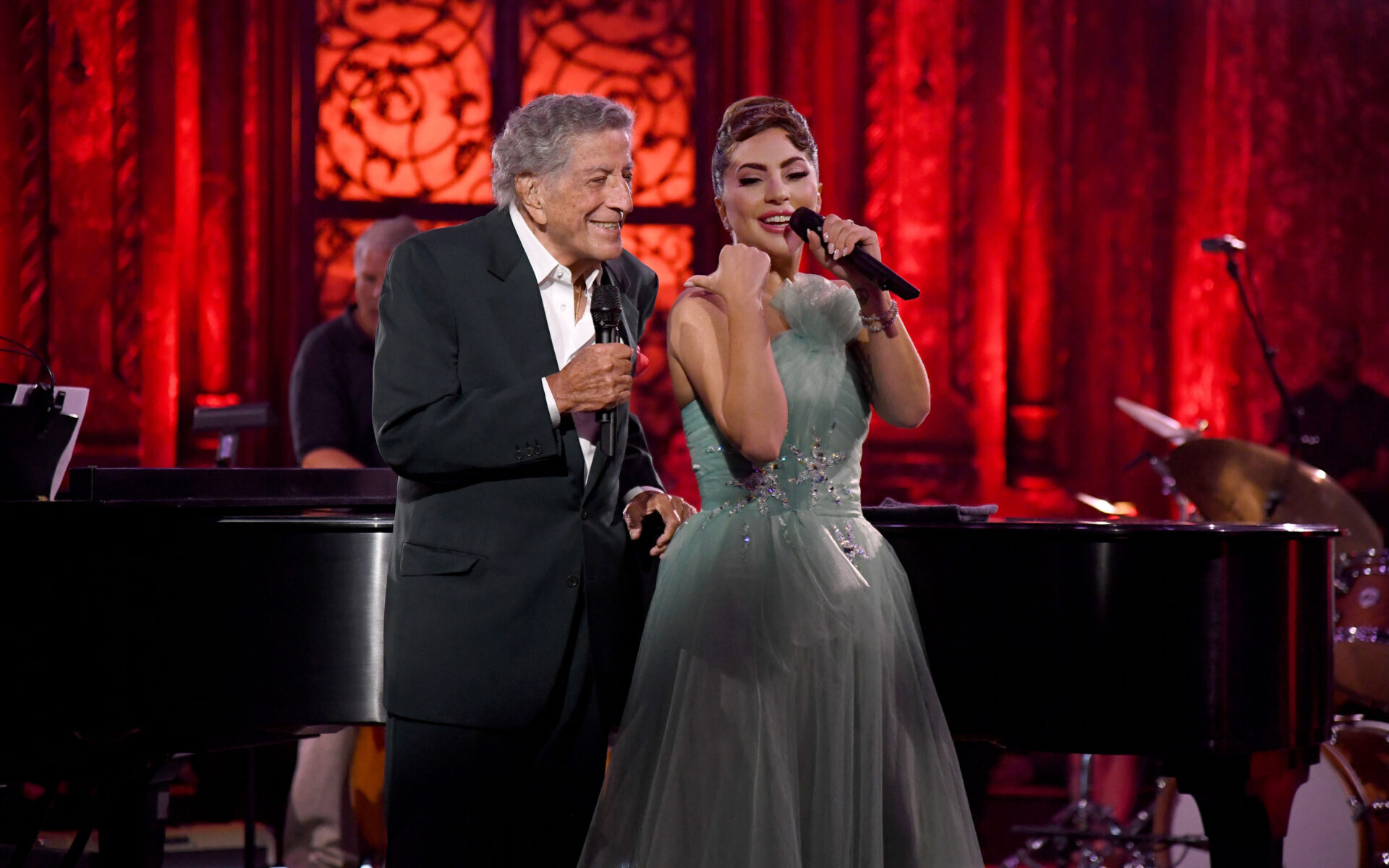 NEW YORK, NEW YORK - NOVEMBER 28: (Exclusive Coverage) In this image released on November 28, Tony Bennett and Lady Gaga perform on stage during MTV Unplugged: Tony Bennett & Lady Gaga at the Angel Orensanz Center in New York City. MTV Unplugged: Tony Bennett & Lady Gaga will air Thursday, Dec. 16, at 9 p.m. ET on MTV in the U.S. and across its global platforms. (Photo by Kevin Mazur/Getty Images for ViacomCBS)