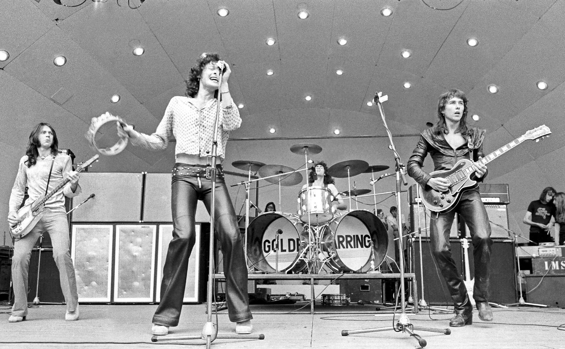 Golden Earring perform on stage at Crystal Palace Garden Party, London, 15th September 1973. (Photo by Ian Dickson/Redferns)