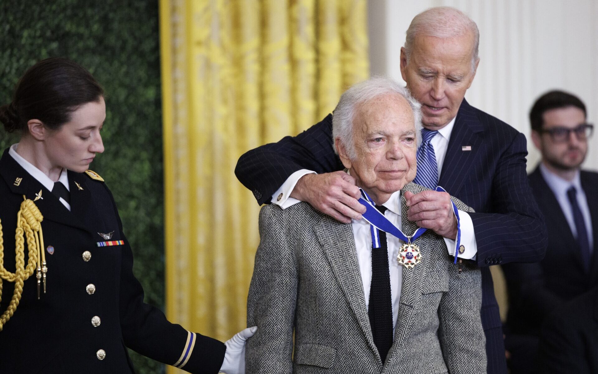 WASHINGTON, DC - JANUARY 4: Fashion designer Ralph Lauren is awarded the Presidential Medal of Freedom by U.S. President Joe Biden in the East Room of the White House on January 4, 2025 in Washington, DC. President Biden is awarding 19 recipients with the nation's highest civilian honor. (Photo by Tom Brenner/Getty Images)